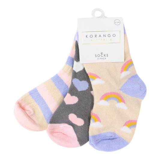 Korango -  Sunshine & Rainbow Socks 3pk Assorted