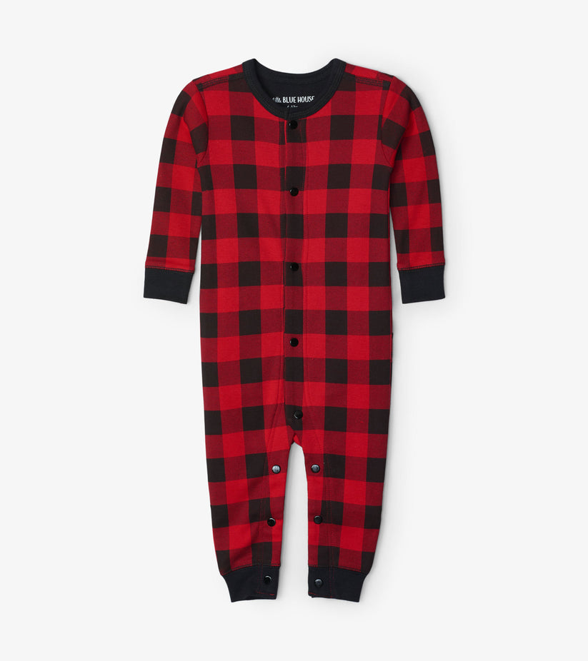 Little Blue House- Moose On Plaid Baby Union Suit Sleeper