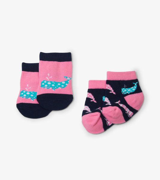 Little Blue House Nautical Whale Pink 2-Pack Baby Socks