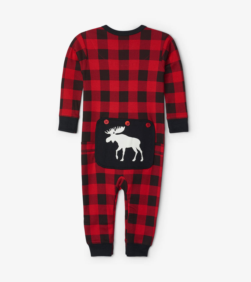 Little Blue House- Moose On Plaid Baby Union Suit Sleeper