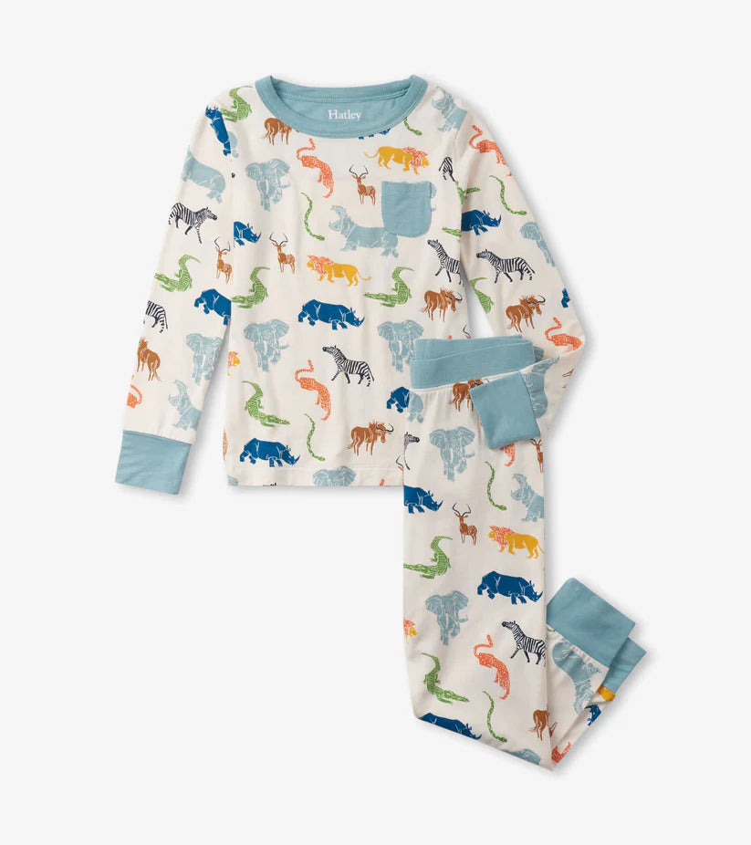 Hatley - Scratchy Safari Bamboo Pajama Set - Sea Salt