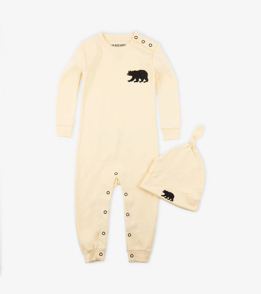 Little Blue House-Natural Little Bear Bum Baby Coverall & Hat