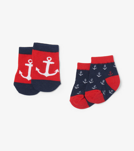 Little Blue House Nautical Anchors 2 Pack Baby Socks