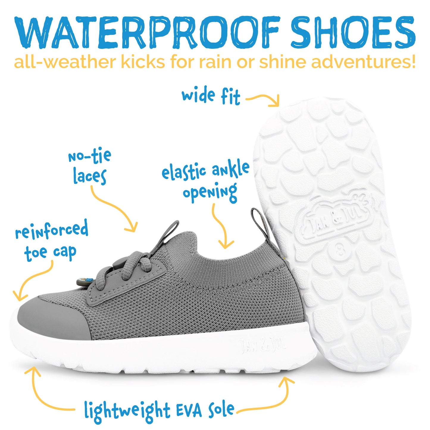 Jan & Jul-Kids Waterproof Shoes Sneakers | Grey