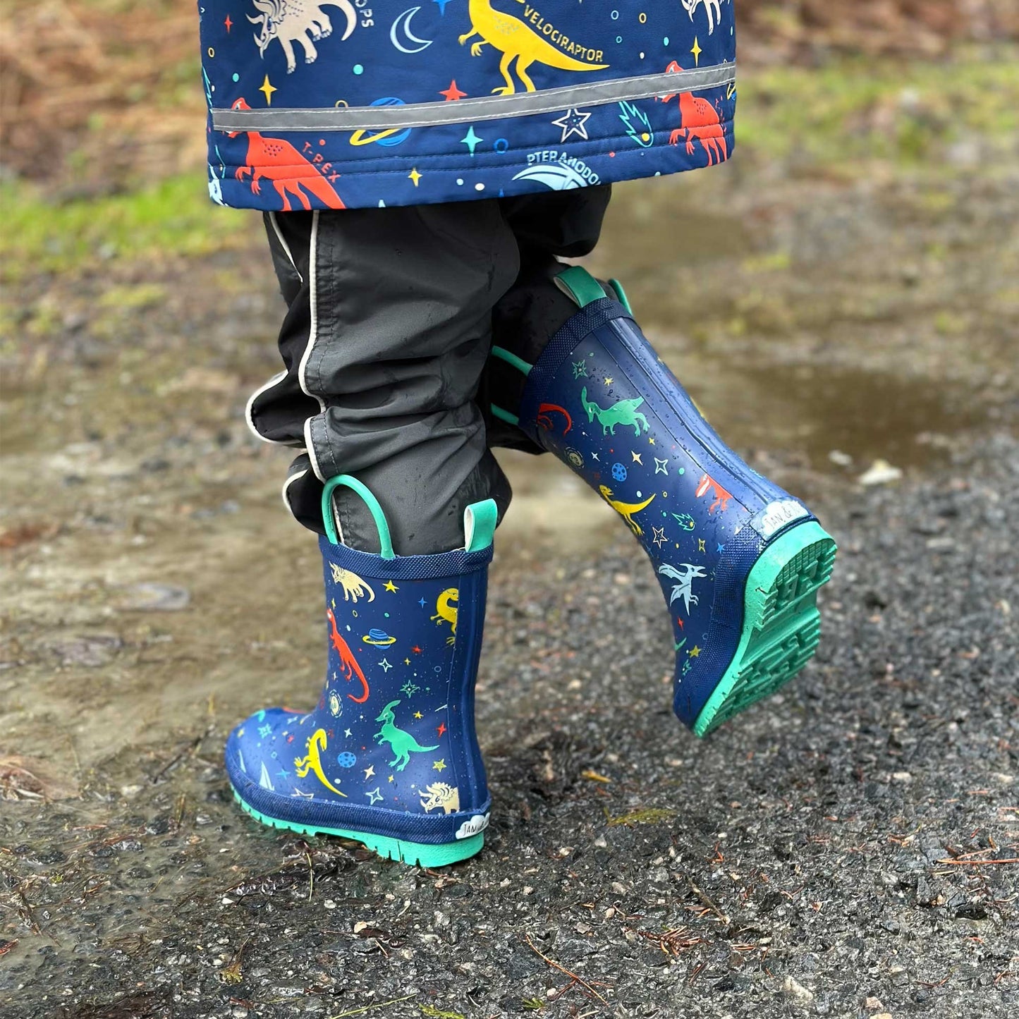 Jan & Jul- Kids Rubber Rain Boots | Space Dinos