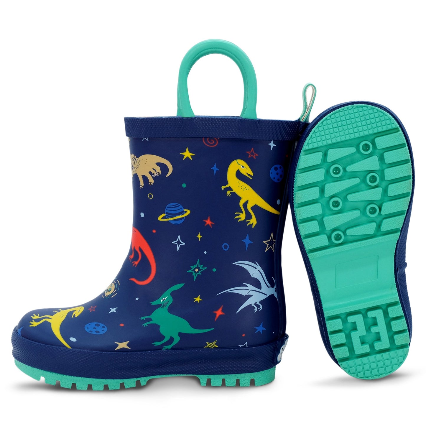 Jan & Jul- Kids Rubber Rain Boots | Space Dinos