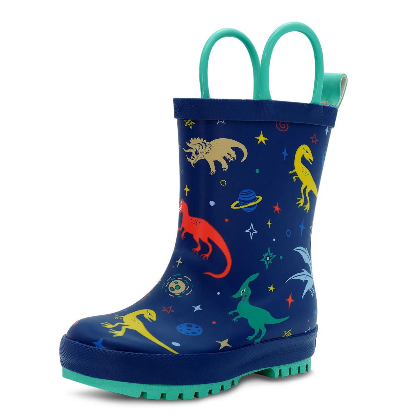 Jan & Jul- Kids Rubber Rain Boots | Space Dinos