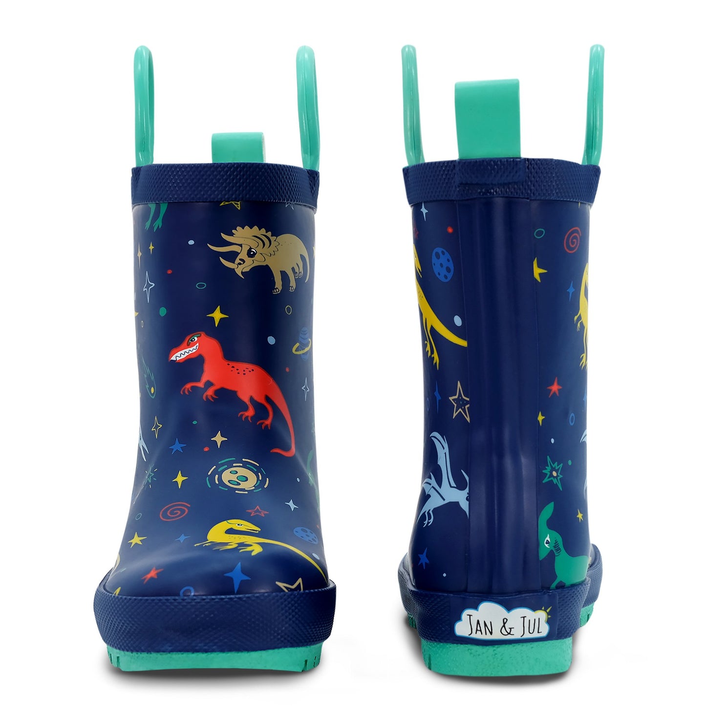 Jan & Jul- Kids Rubber Rain Boots | Space Dinos